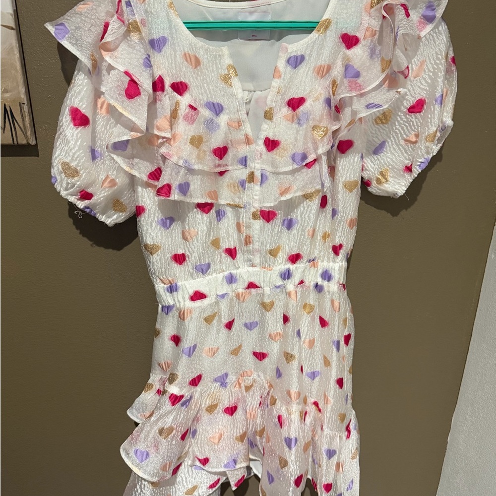 Buddy Love White Romper with Pink, Purple & Gold Heart Print